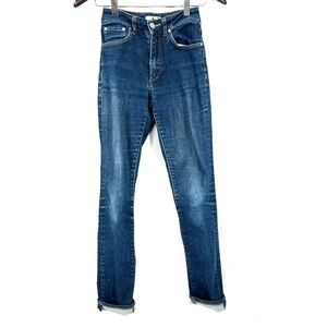 Acne denim cuffed skinny stretch jeans dark wash high rise waist blue 27
